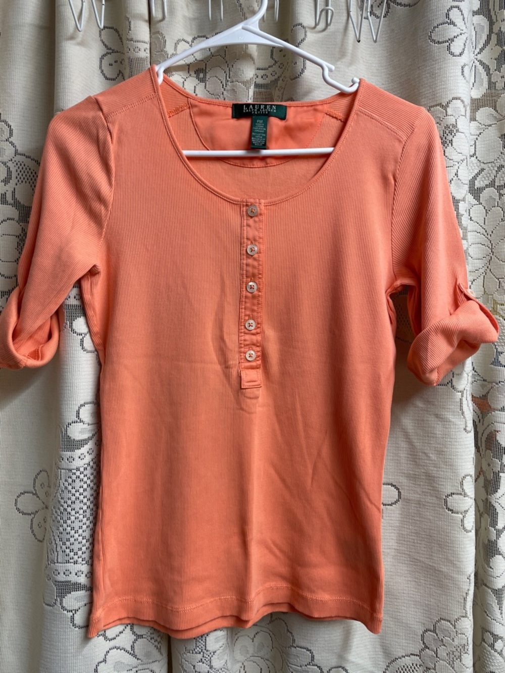 Lauren Ralph Lauren Coral Roll-Tab Henley Petite Medium